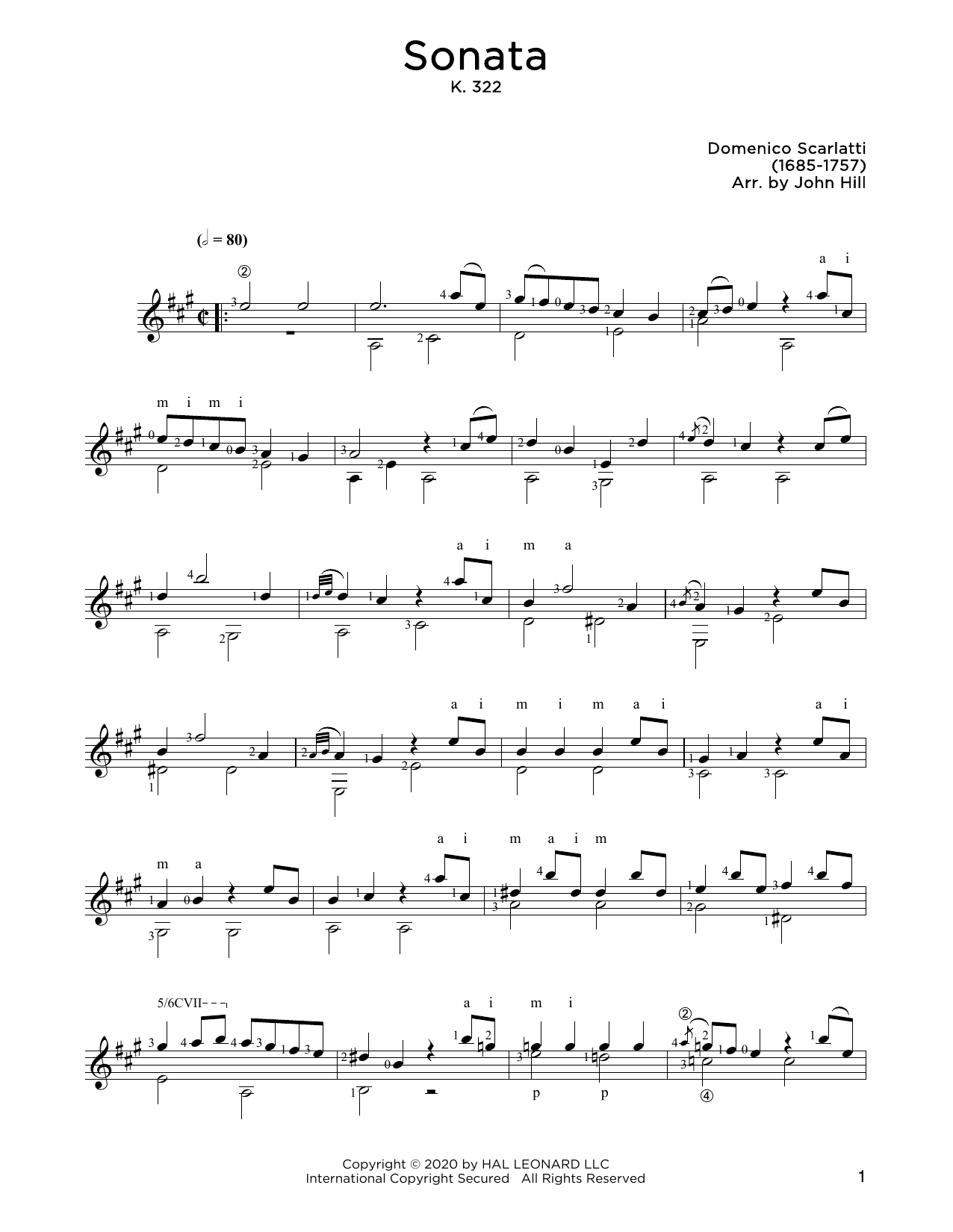 Domenico Scarlatti Sonata In A sheet music notes and chords arranged for Solo Guitar
