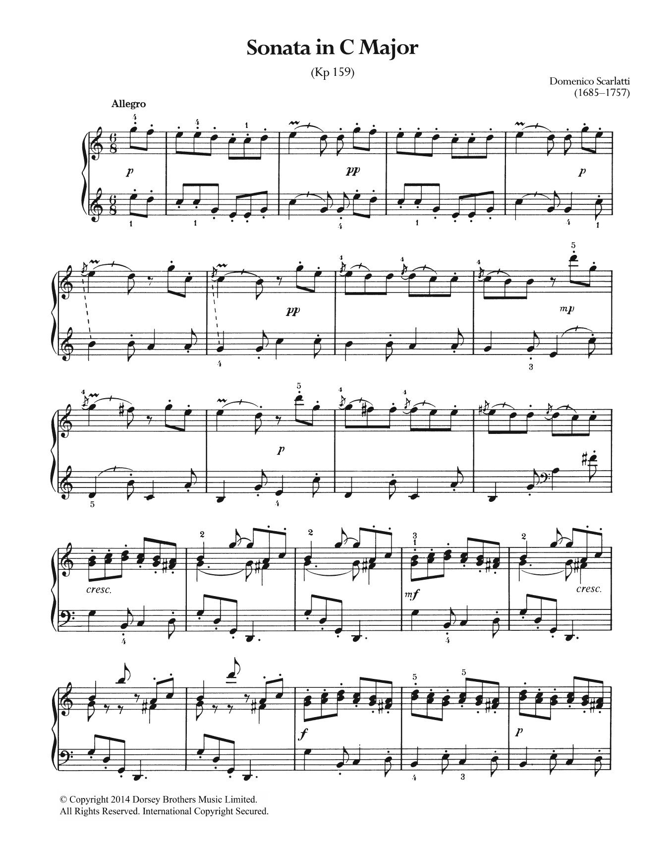 Domenico Scarlatti Sonata In C Major, K.159 sheet music notes and chords arranged for Piano Solo