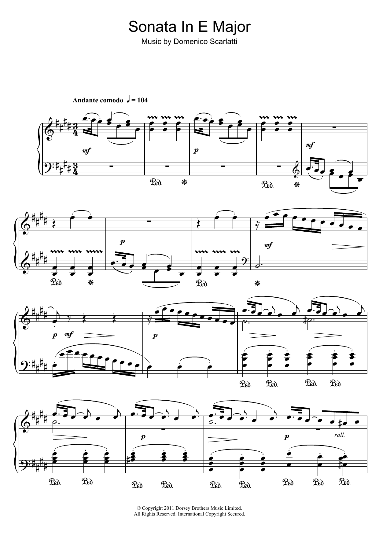 Domenico Scarlatti Sonata In E Major sheet music notes and chords arranged for Piano Solo