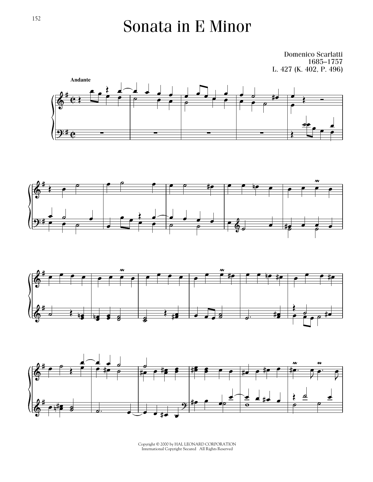 Domenico Scarlatti Sonata In E Minor, K. 402 sheet music notes and chords arranged for Piano Solo