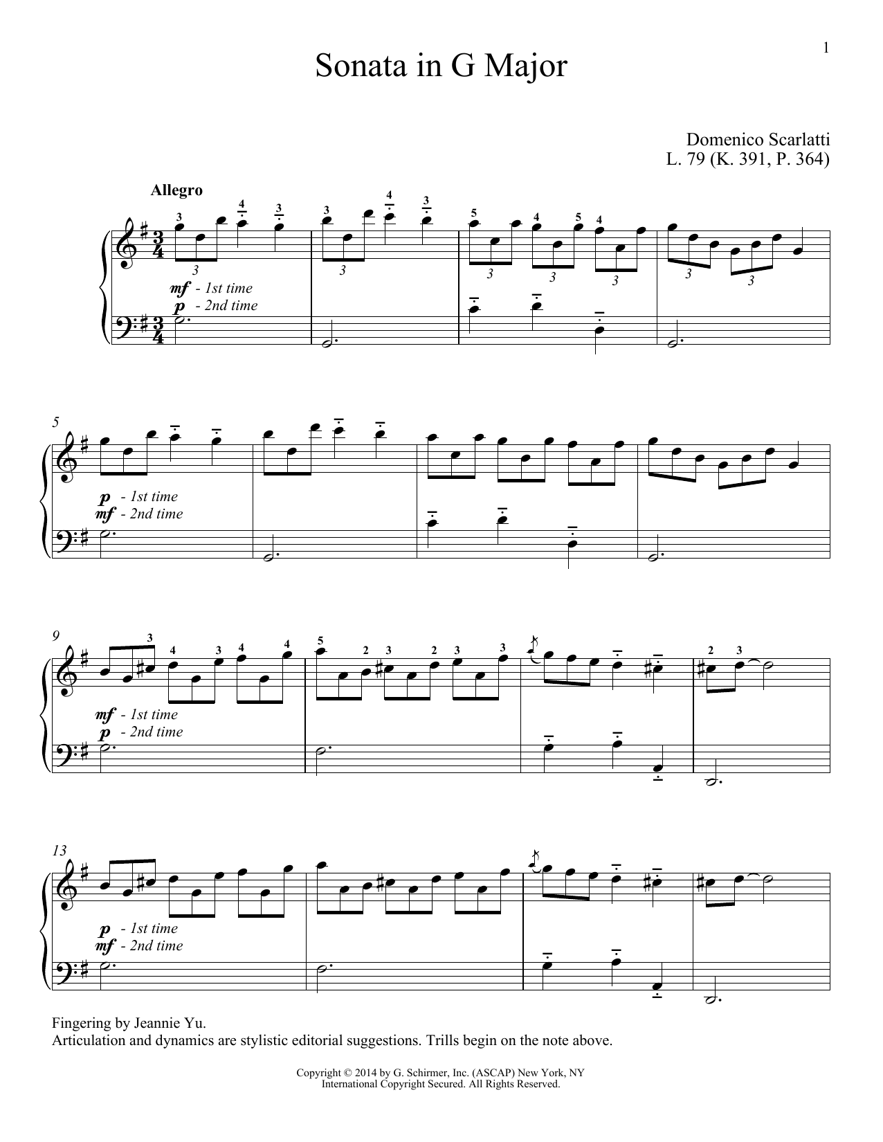 Richard Walters Sonata In G Major, L. 79 sheet music notes and chords arranged for Piano Solo