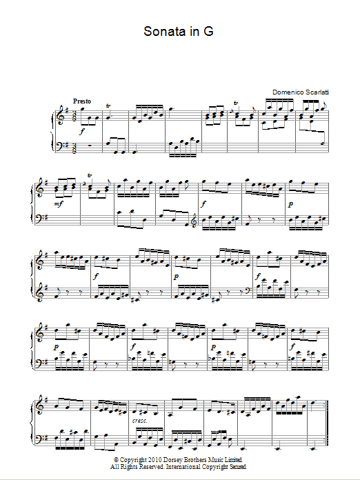 Domenico Scarlatti Sonata In G Major sheet music notes and chords arranged for Piano Solo
