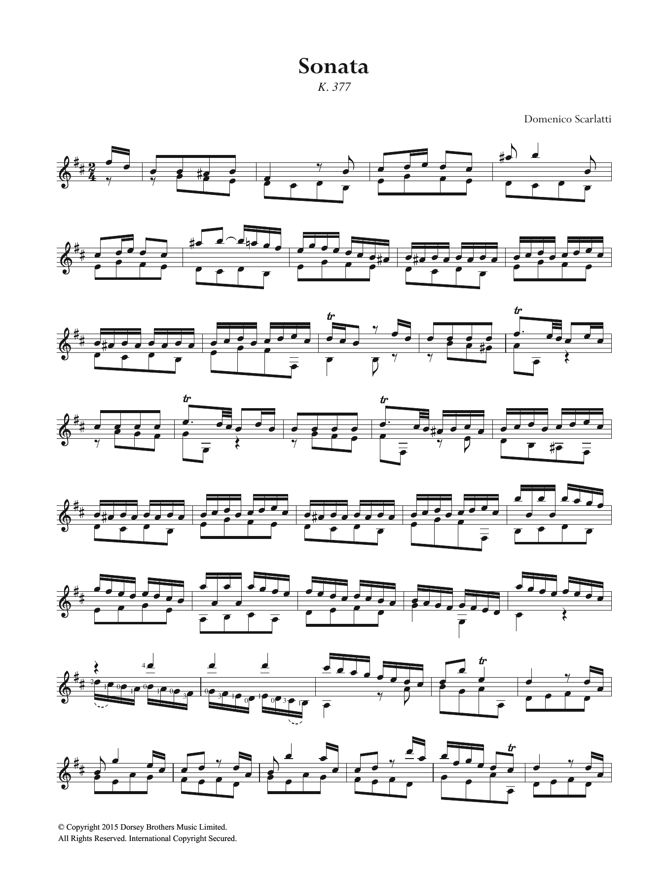Domenico Scarlatti Sonata K.377 sheet music notes and chords arranged for Easy Guitar