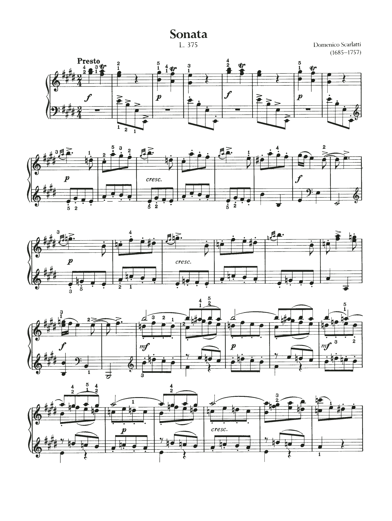 Domenico Scarlatti Sonata, L. 375 sheet music notes and chords arranged for Piano Solo
