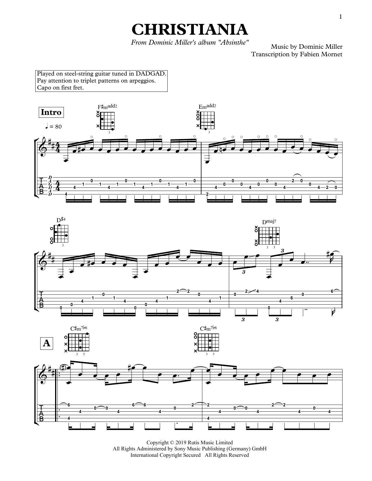 Dominic Miller Christiania sheet music notes and chords arranged for Solo Guitar
