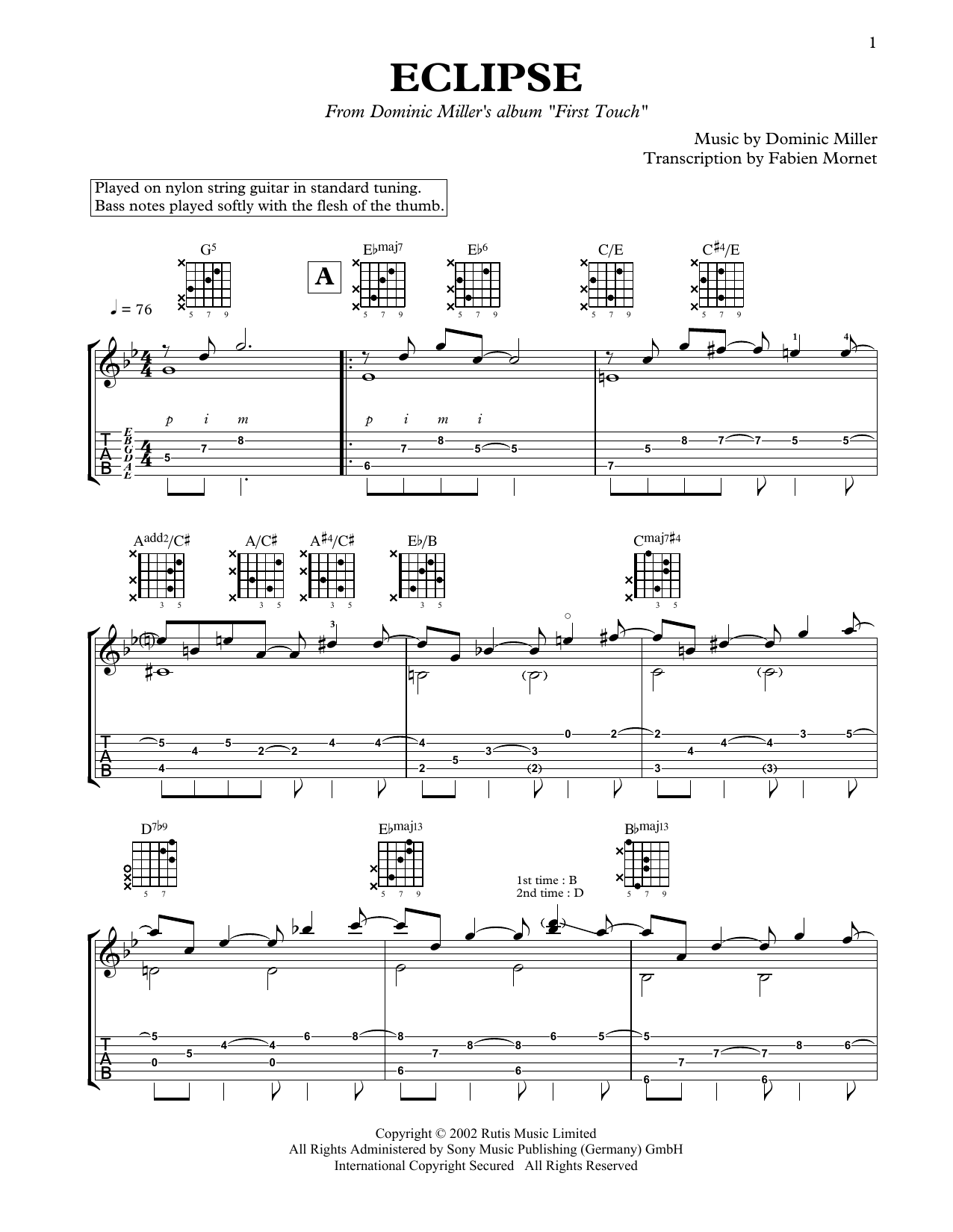 Dominic Miller Eclipse sheet music notes and chords arranged for Solo Guitar