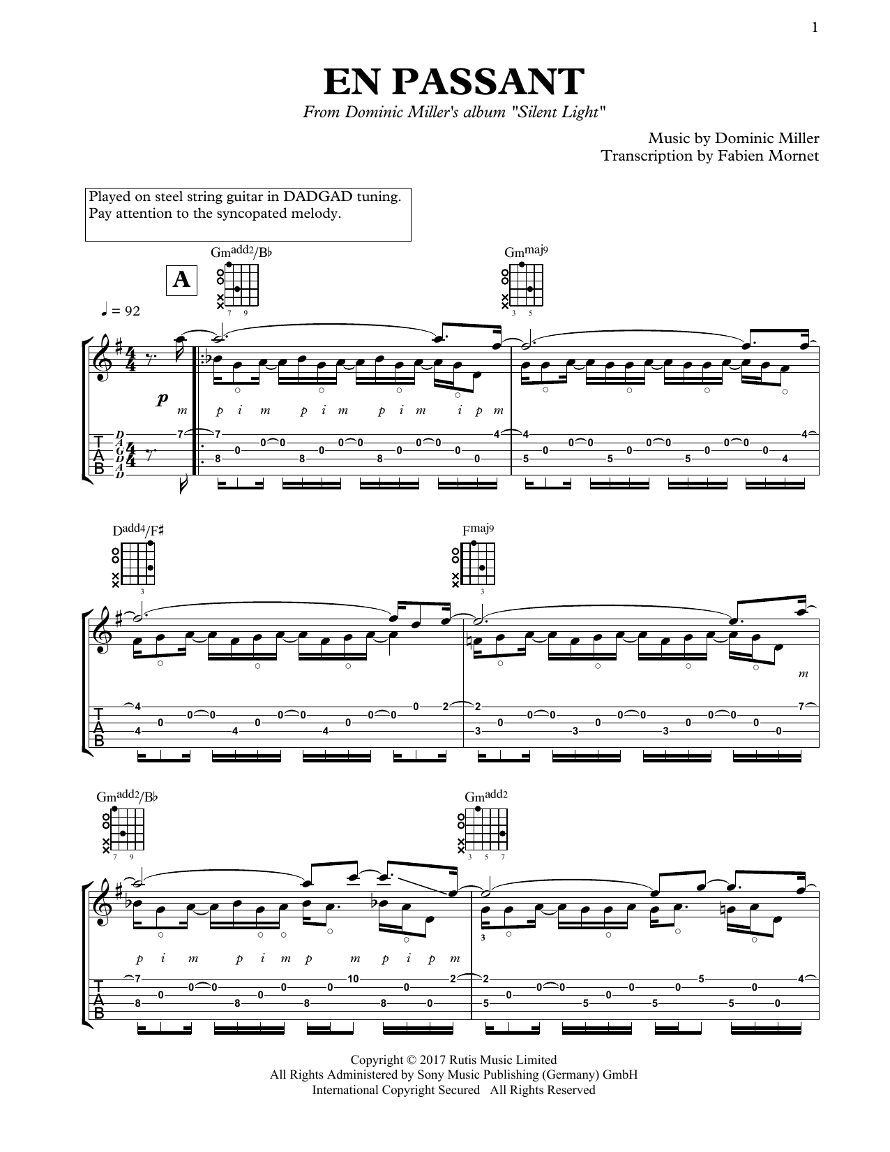 Dominic Miller En passant sheet music notes and chords arranged for Solo Guitar