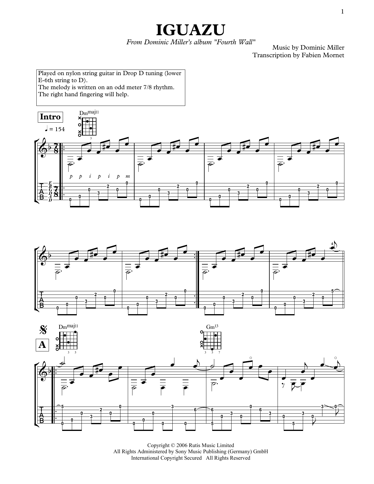 Dominic Miller Iguazu sheet music notes and chords arranged for Solo Guitar