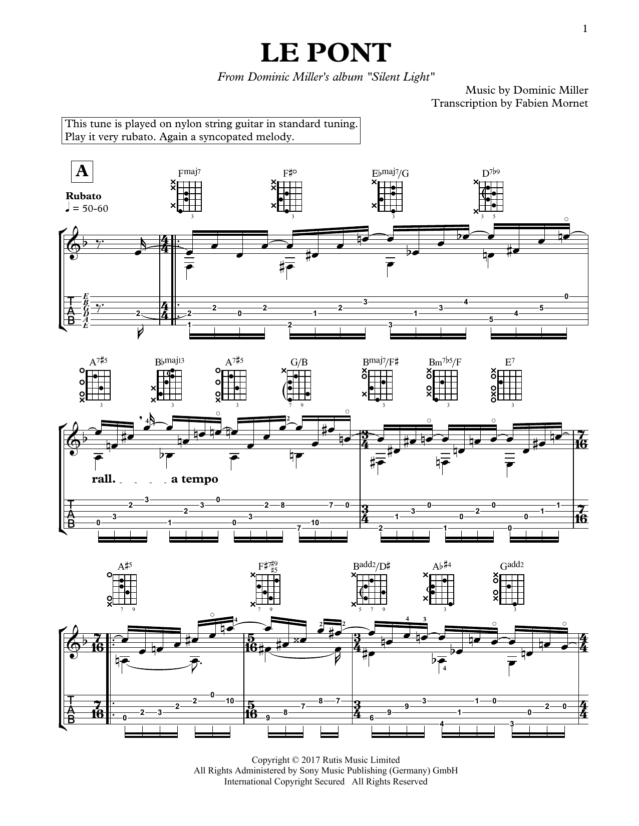 Dominic Miller Le pont sheet music notes and chords arranged for Solo Guitar