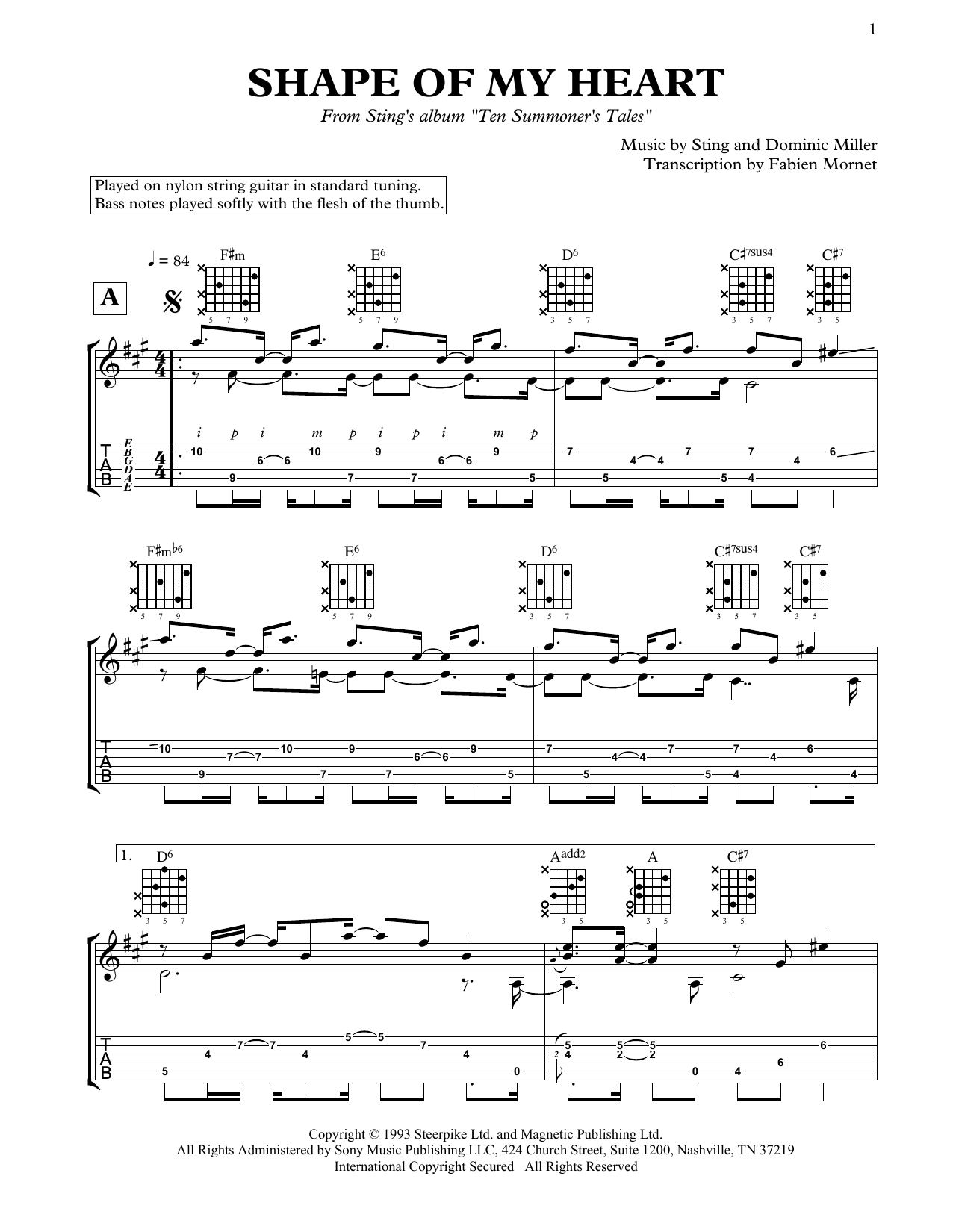 Dominic Miller Shape Of My Heart sheet music notes and chords arranged for Solo Guitar
