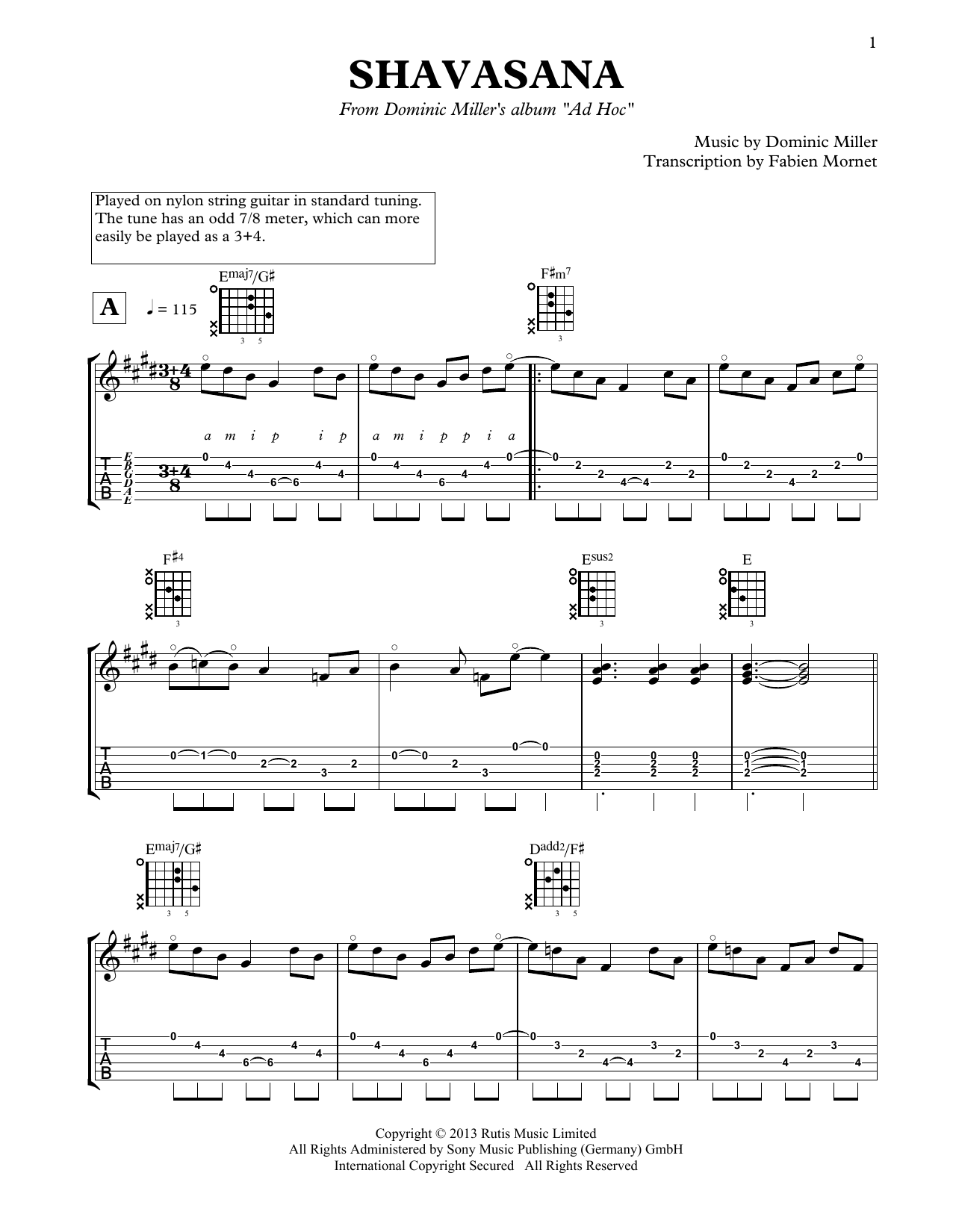 Dominic Miller Shavasana sheet music notes and chords arranged for Solo Guitar