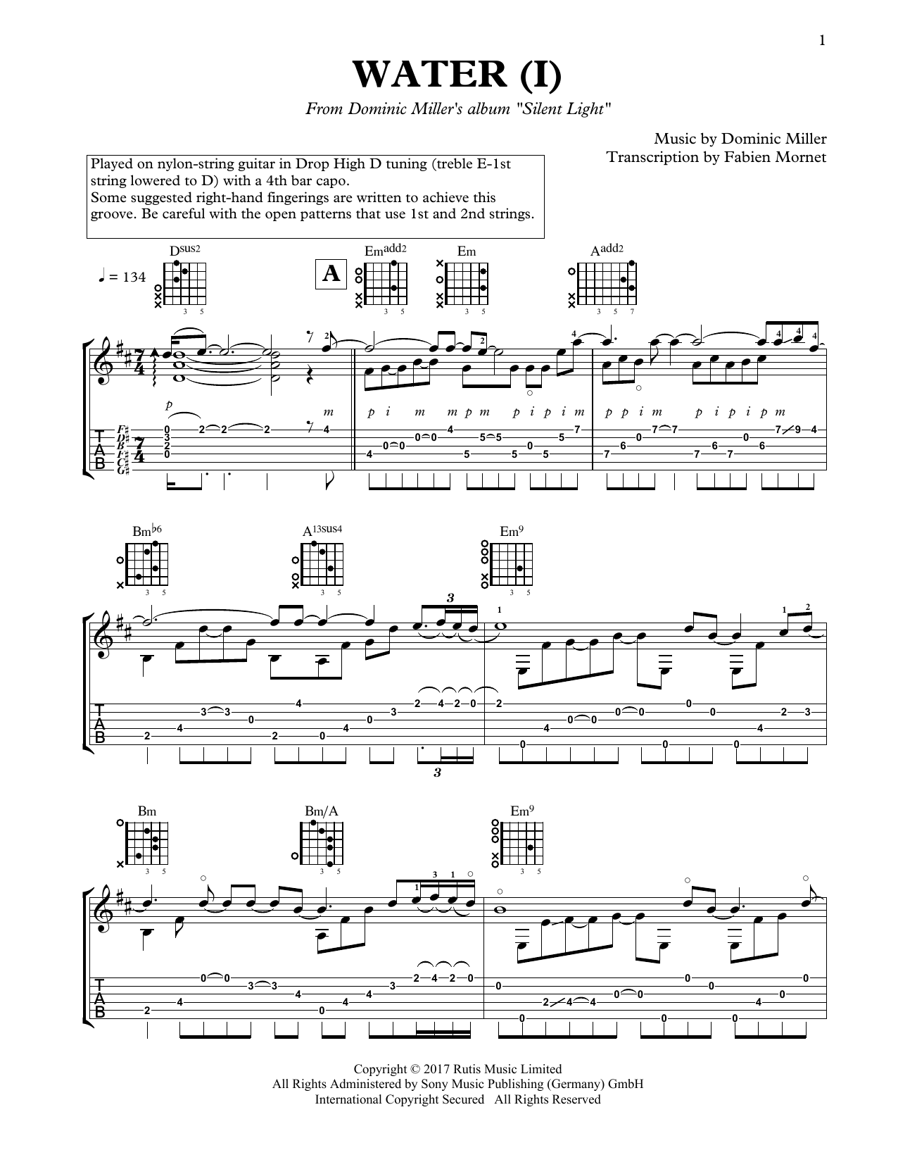 Dominic Miller Water (I) sheet music notes and chords arranged for Solo Guitar