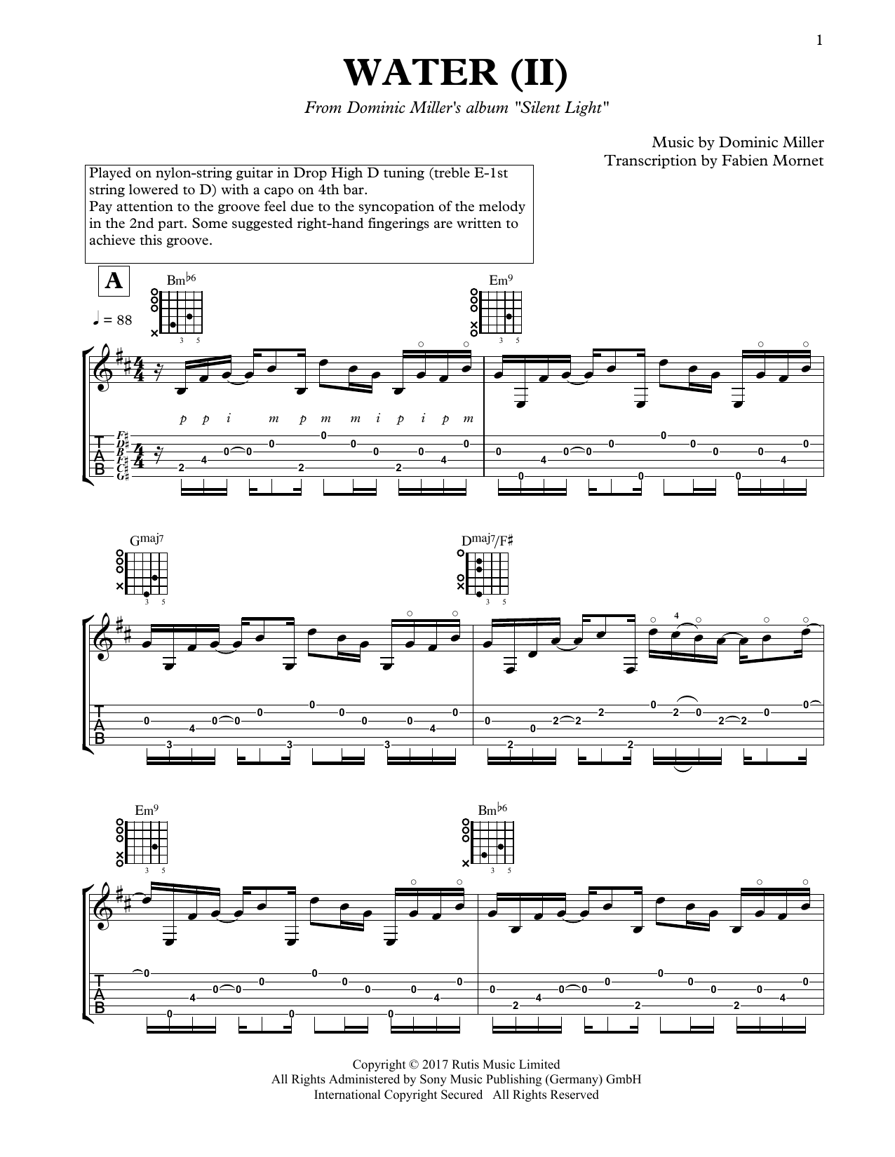 Dominic Miller Water (II) sheet music notes and chords arranged for Solo Guitar