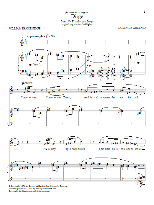 Dominick Argento Dirge sheet music notes and chords arranged for Piano & Vocal