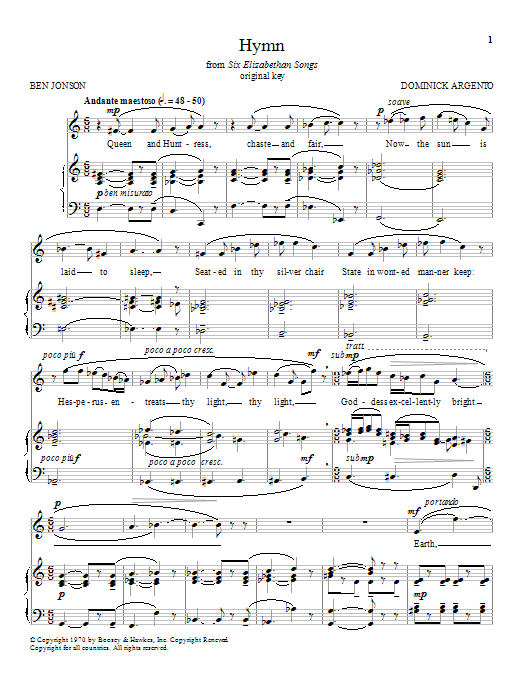 Dominick Argento Hymn sheet music notes and chords arranged for Piano & Vocal