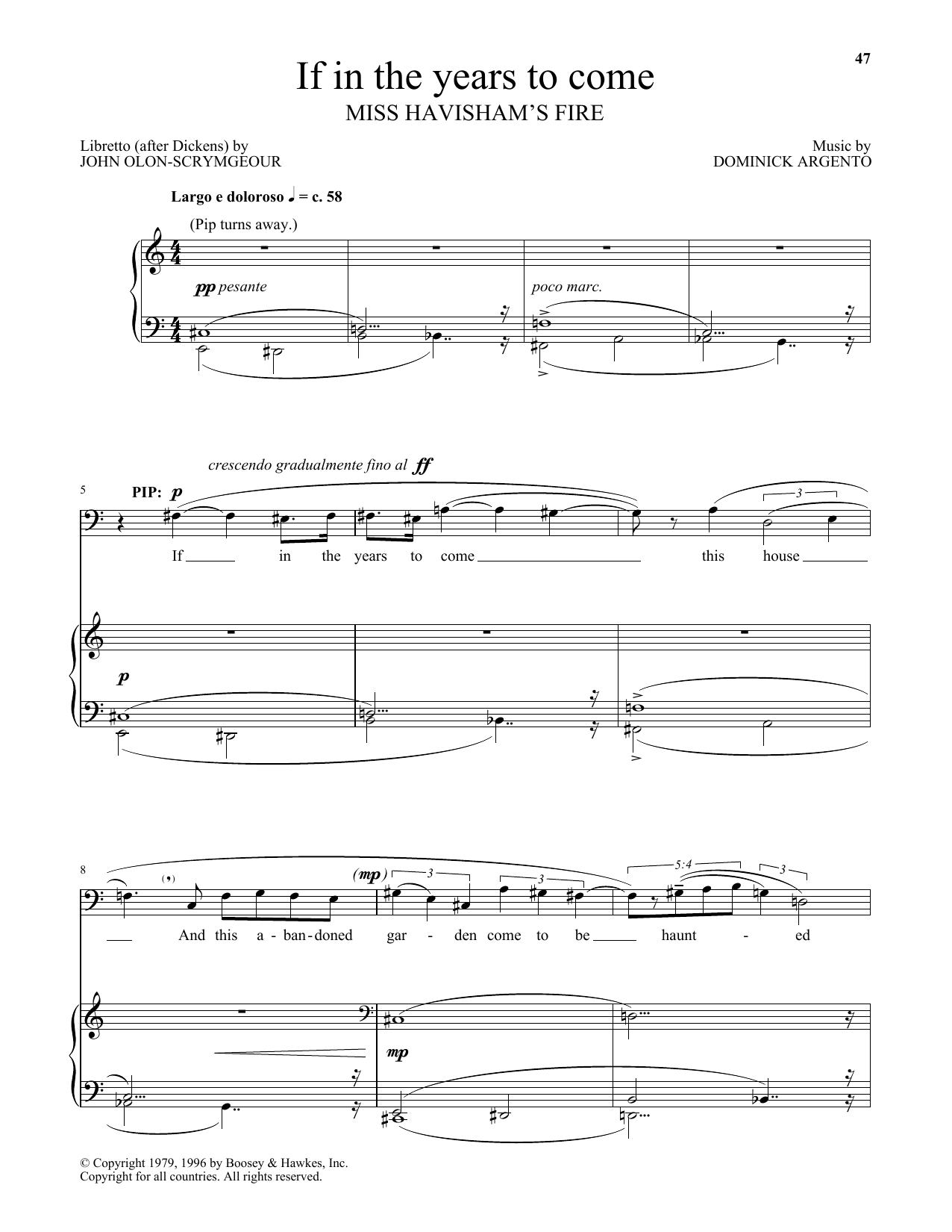 Dominick Argento If in the years to come (from Miss Havisham's Fire) sheet music notes and chords arranged for Piano & Vocal