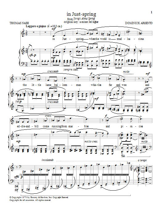 Dominick Argento in Just-spring sheet music notes and chords arranged for Piano & Vocal
