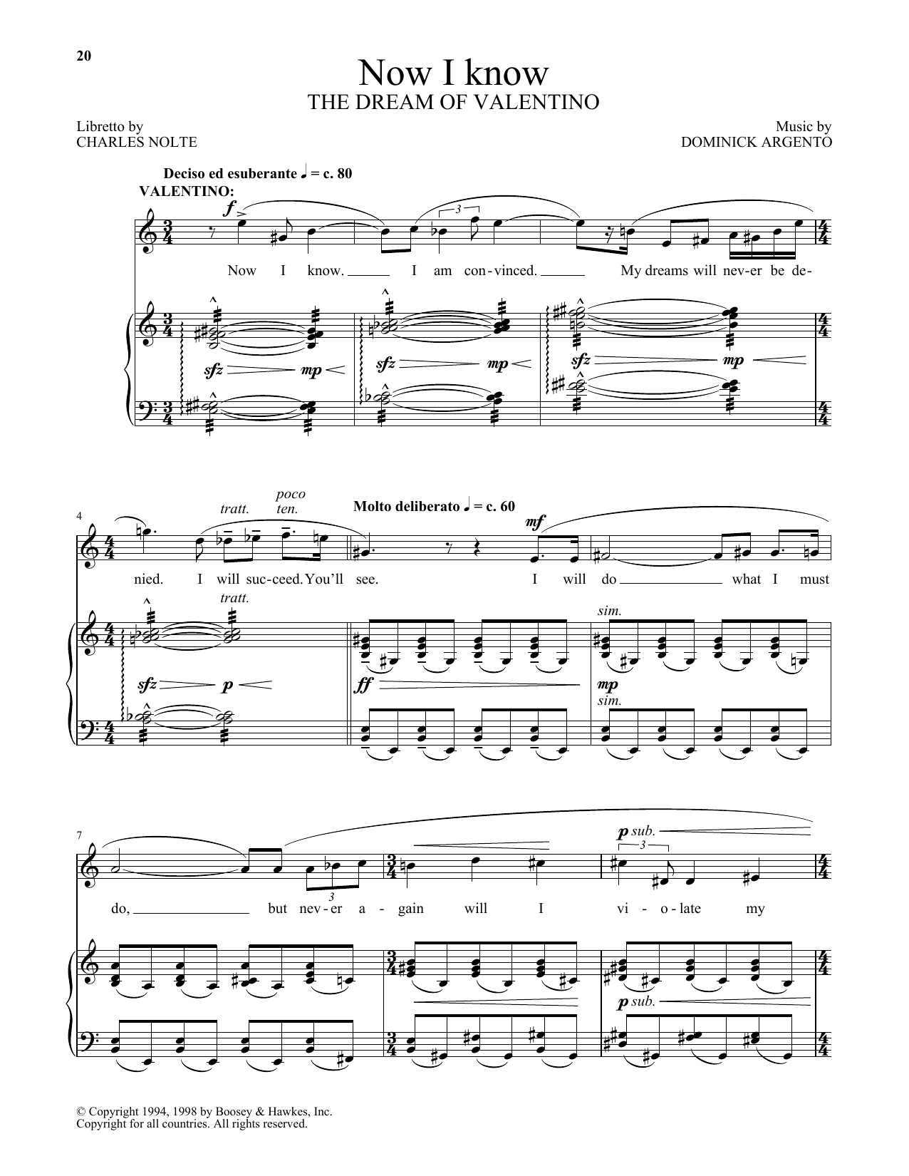 Dominick Argento Now I know (from The Dream Of Valentino) sheet music notes and chords arranged for Piano & Vocal