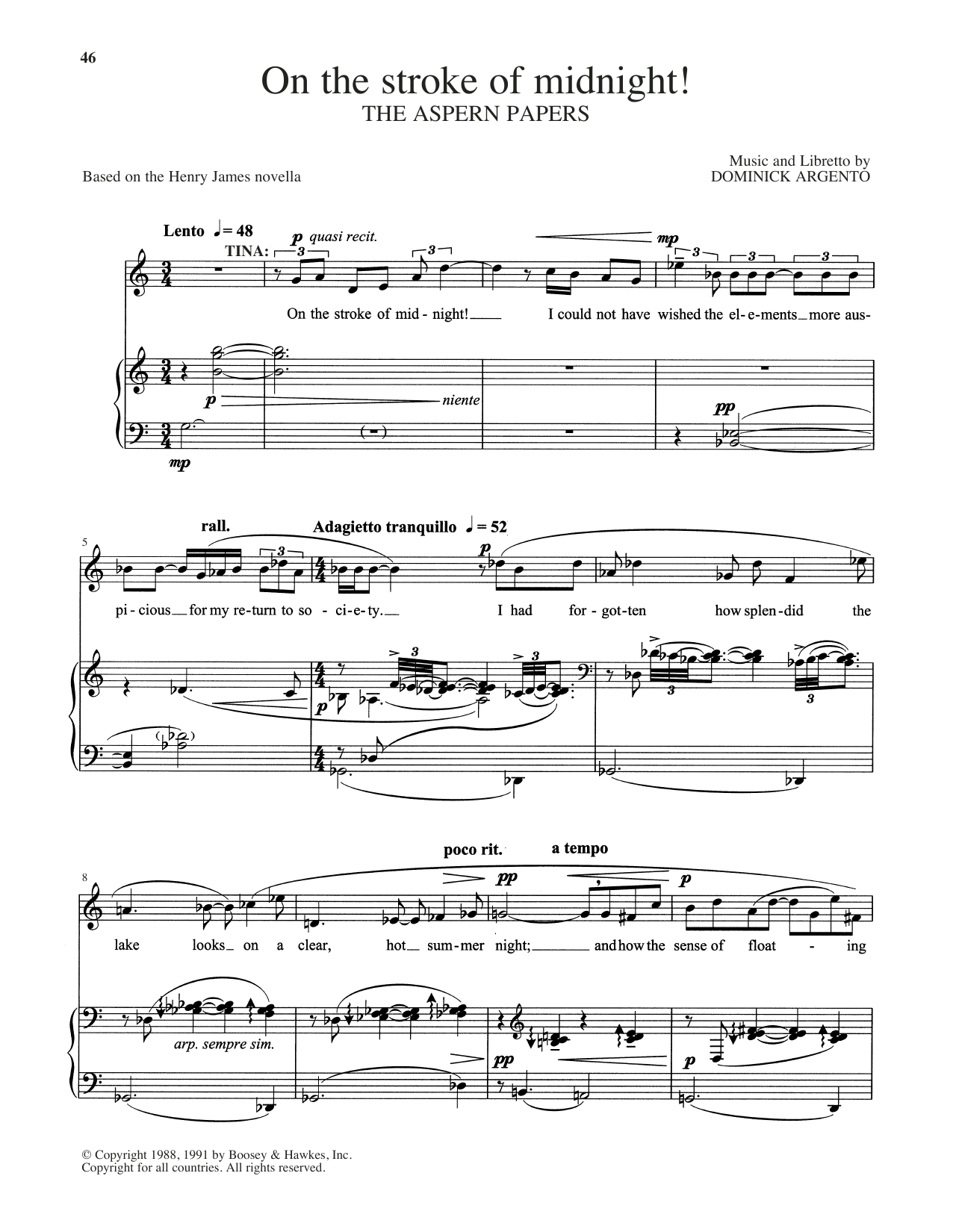 Dominick Argento On The Stroke Of Midnight! sheet music notes and chords arranged for Piano & Vocal