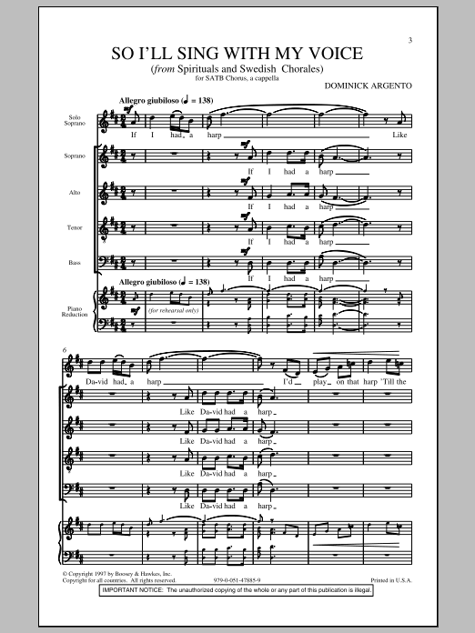 Dominick Argento So I'll Sing With My Voice sheet music notes and chords arranged for SATB Choir