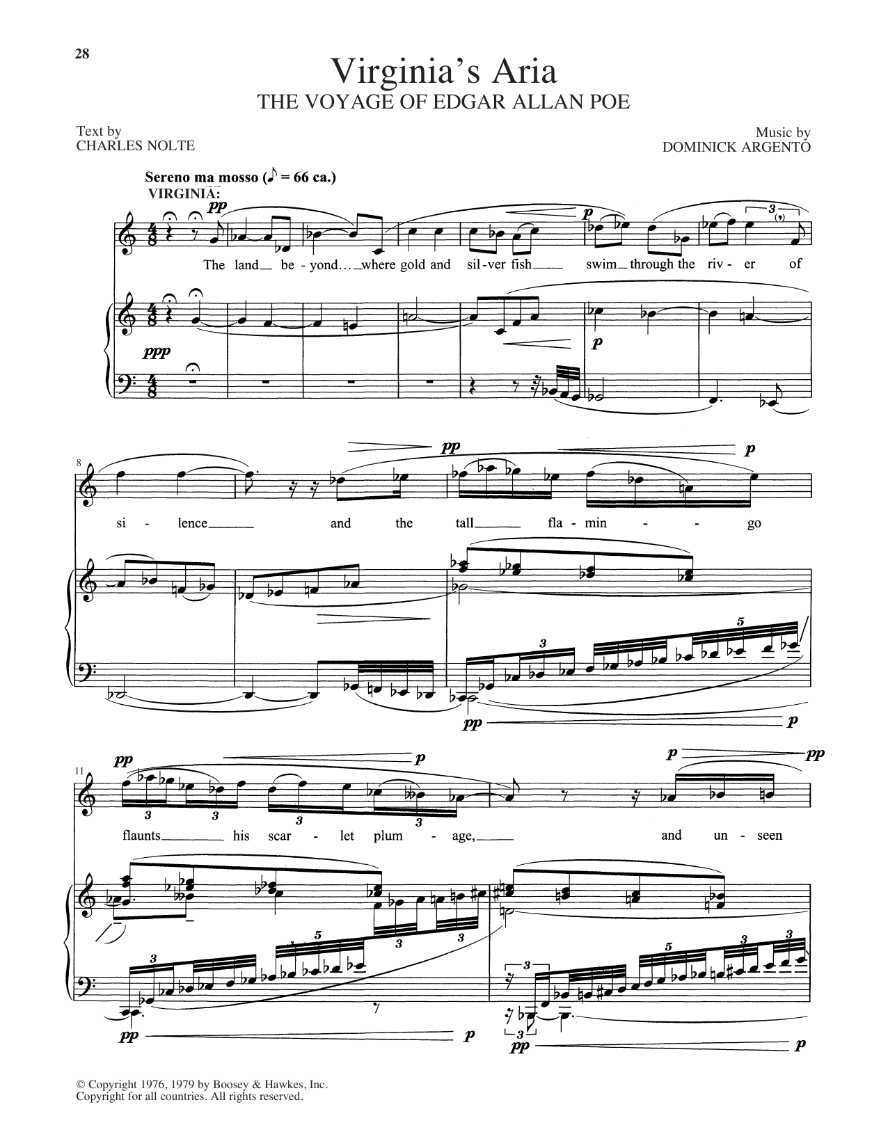 Dominick Argento Virginia's Aria sheet music notes and chords arranged for Piano & Vocal