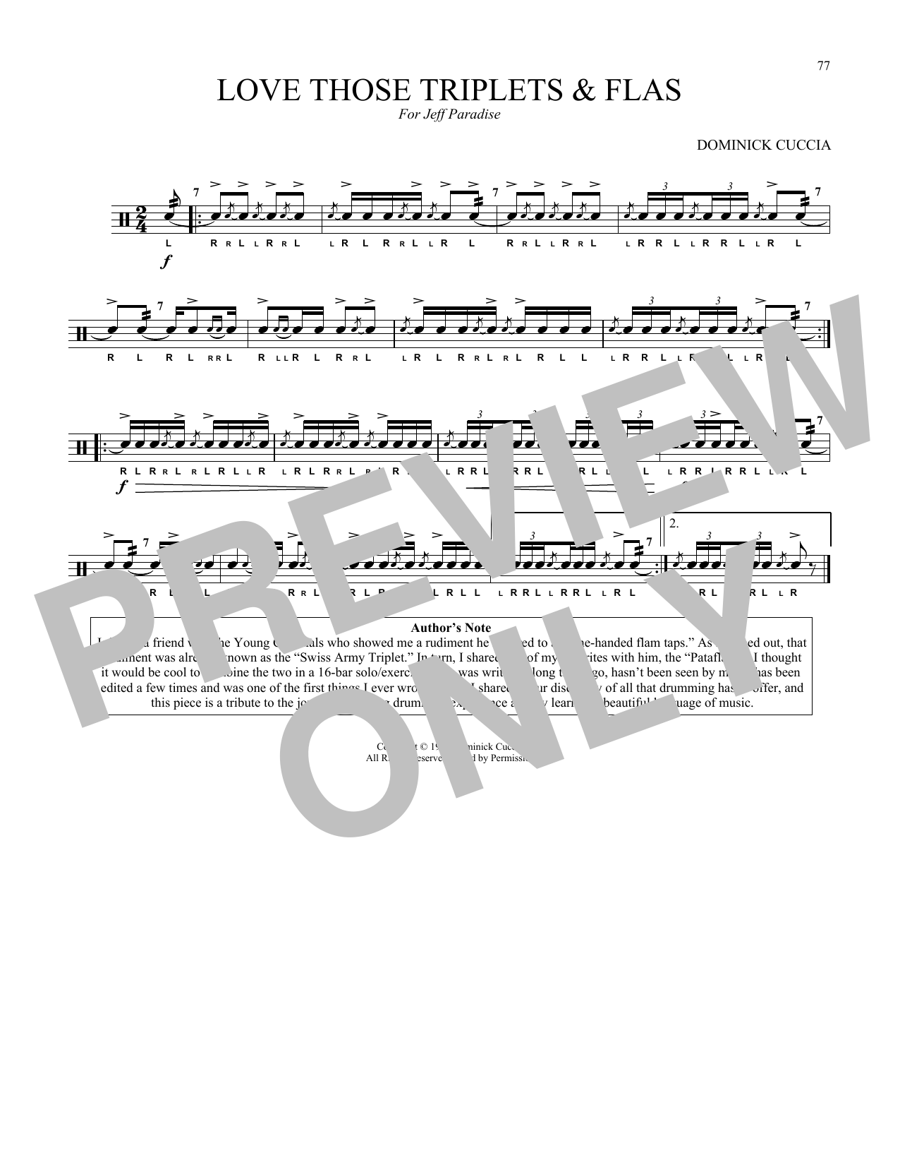 Dominick Cuccia Love Those Triplets & Flas sheet music notes and chords arranged for Snare Drum Solo