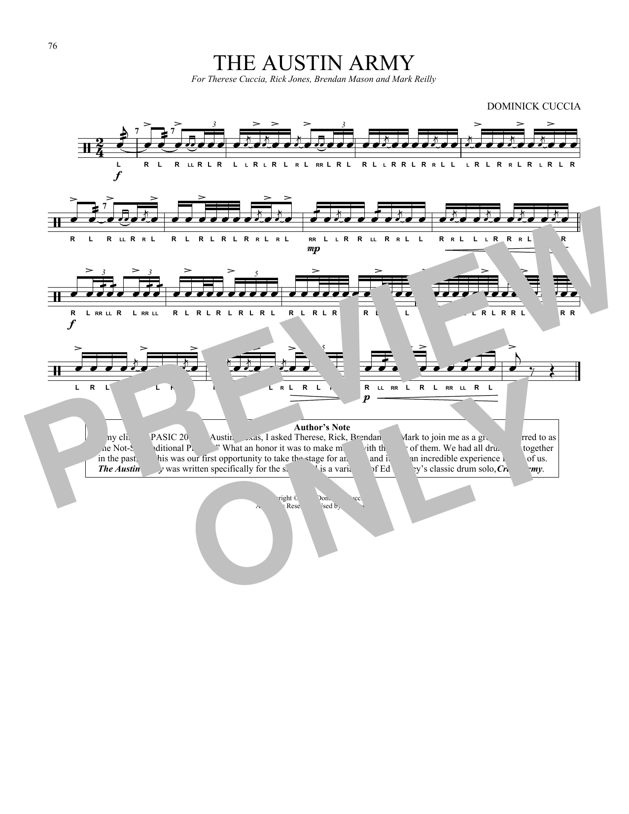 Dominick Cuccia The Austin Army sheet music notes and chords arranged for Snare Drum Solo