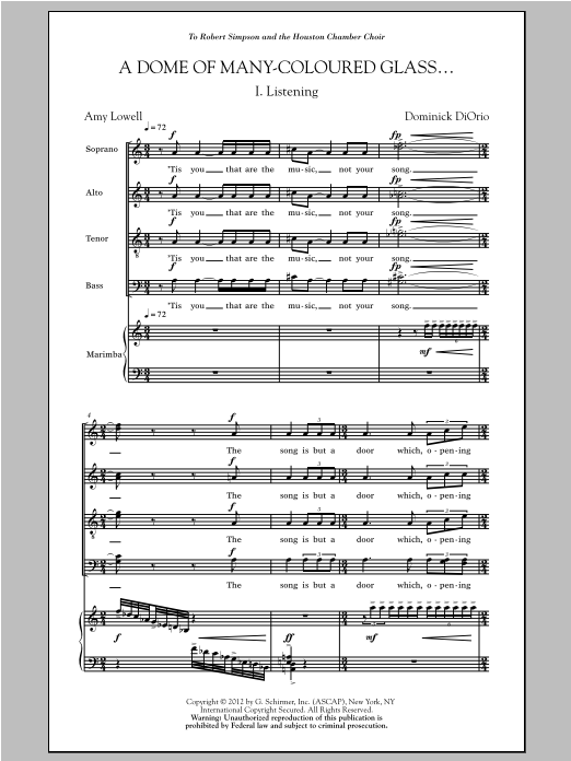 Dominick DiOrio A Dome Of Many-Coloured Glass sheet music notes and chords arranged for SATB Choir