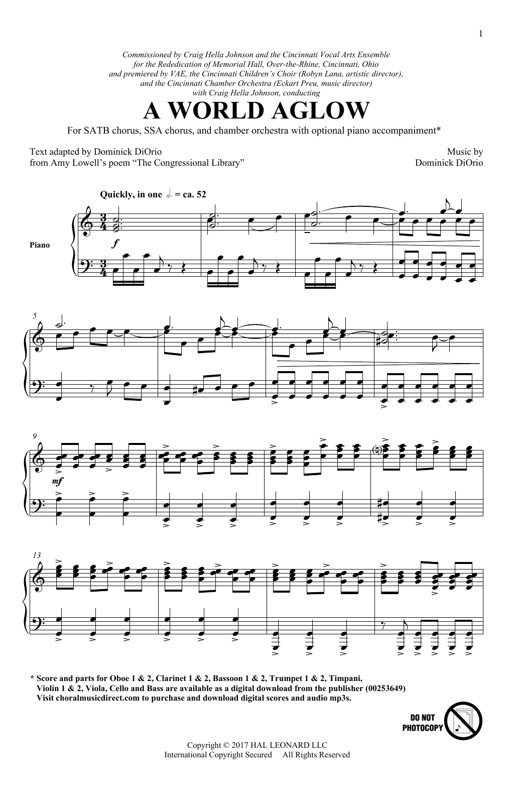 Dominick DiOrio A World Aglow sheet music notes and chords arranged for SATB Choir