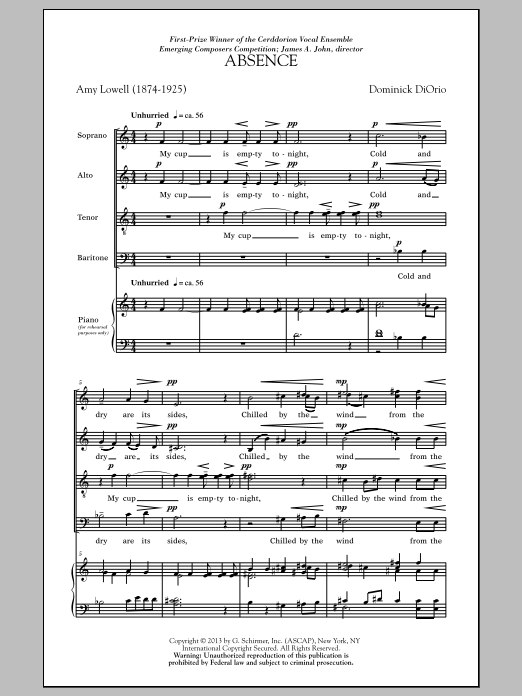 Dominick DiOrio Absence sheet music notes and chords arranged for SATB Choir
