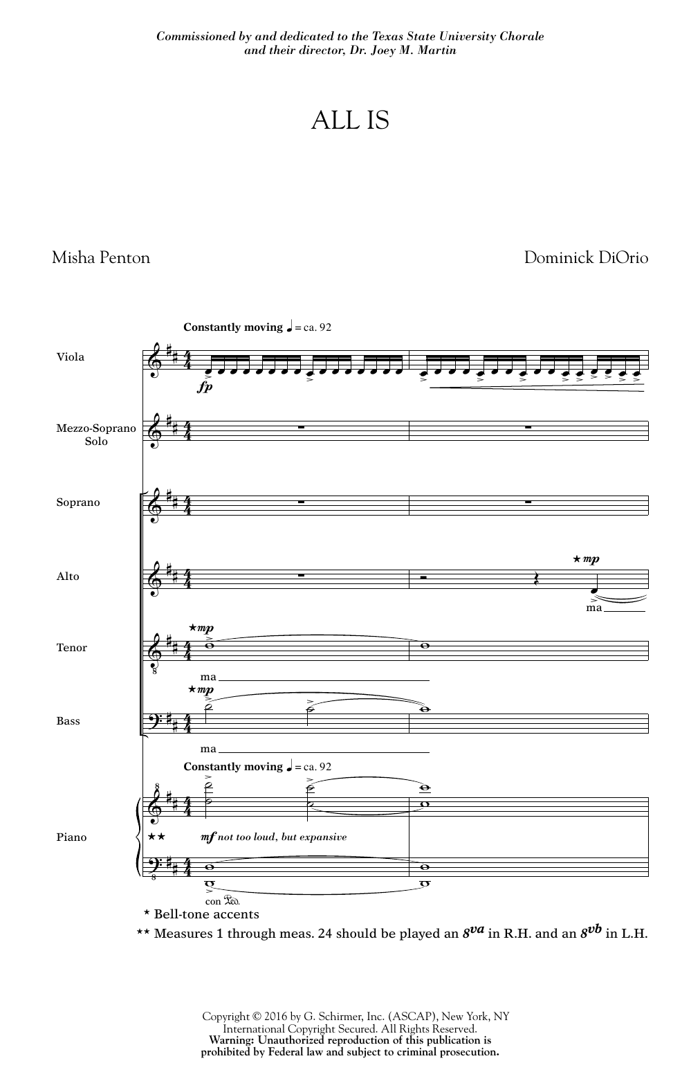 Dominick DiOrio All Is sheet music notes and chords arranged for SATB Choir