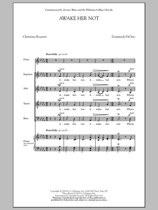 Dominick DiOrio Awake Her Not sheet music notes and chords arranged for SATB Choir