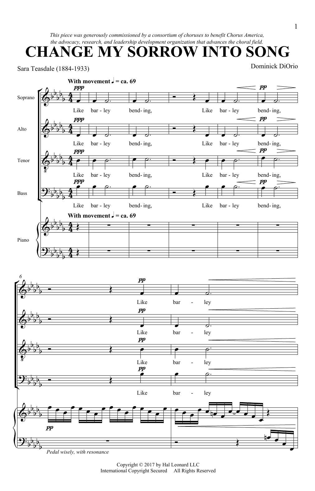 Dominick DiOrio Change My Sorrow Into Song sheet music notes and chords arranged for SATB Choir