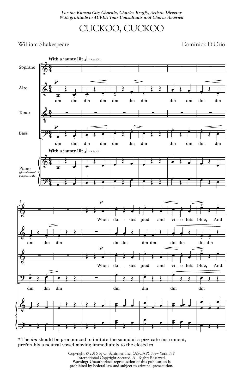 Dominick DiOrio Cuckoo Cuckoo sheet music notes and chords arranged for SATB Choir