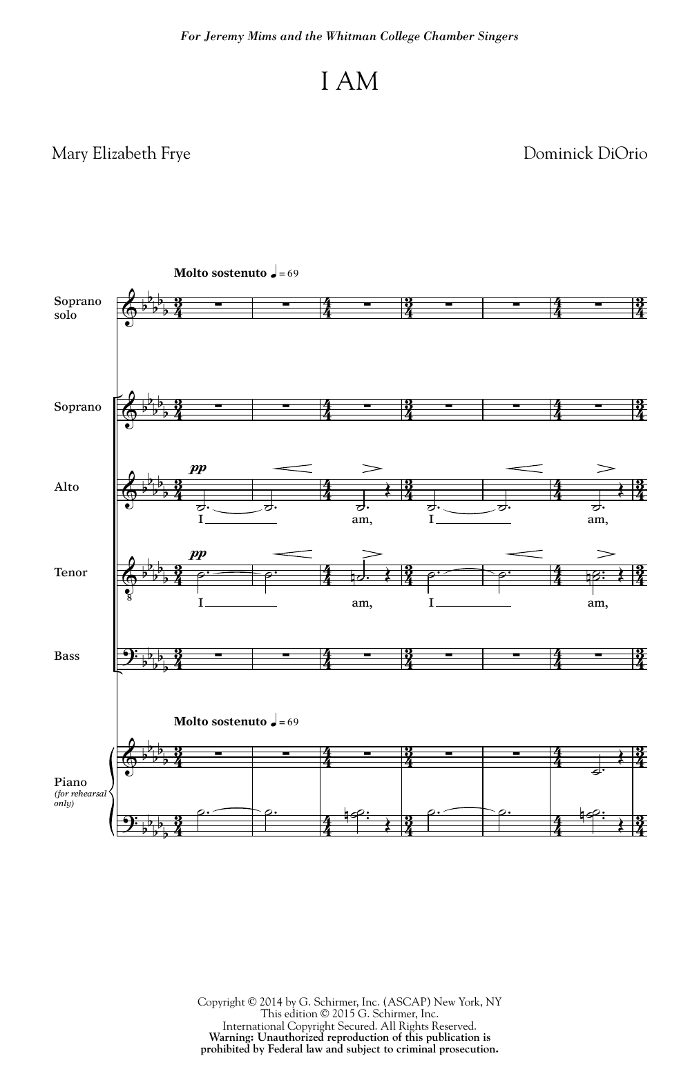 Dominick DiOrio I Am sheet music notes and chords arranged for SATB Choir