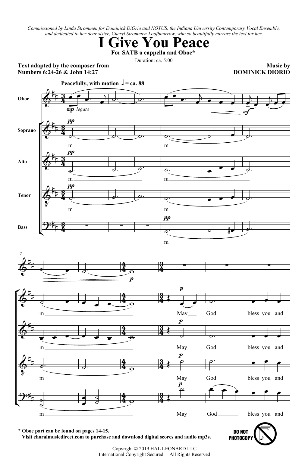 Dominick DiOrio I Give You Peace sheet music notes and chords arranged for SATB Choir
