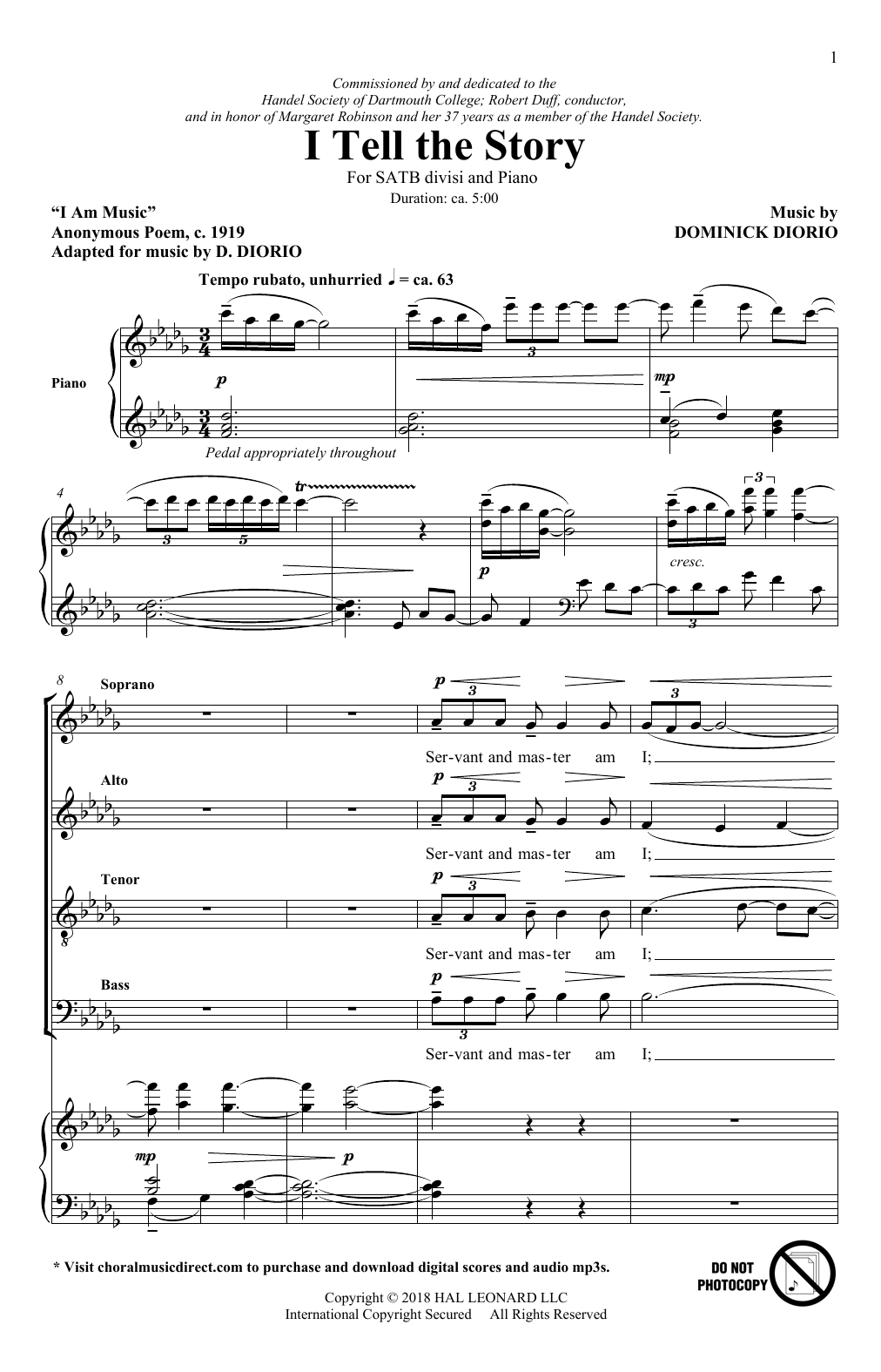 Dominick DiOrio I Tell The Story sheet music notes and chords arranged for SATB Choir