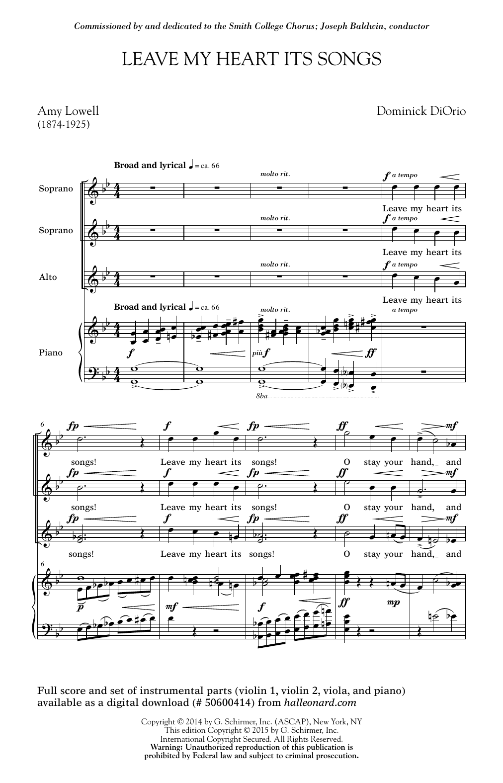 Dominick DiOrio Leave My Heart Its Songs sheet music notes and chords arranged for SSA Choir