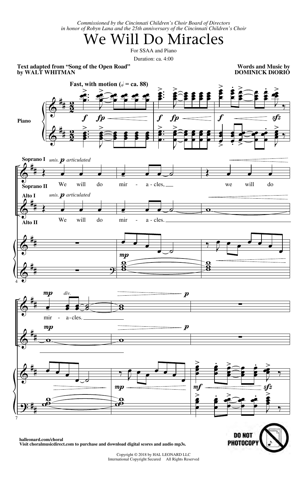 Dominick DiOrio We Will Do Miracles sheet music notes and chords arranged for 2-Part Choir