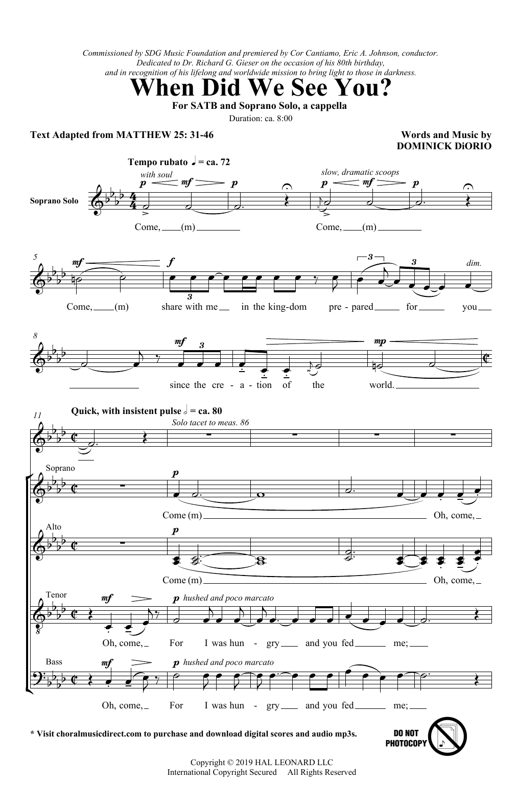 Dominick DiOrio When Did We See You? sheet music notes and chords arranged for SATB Choir