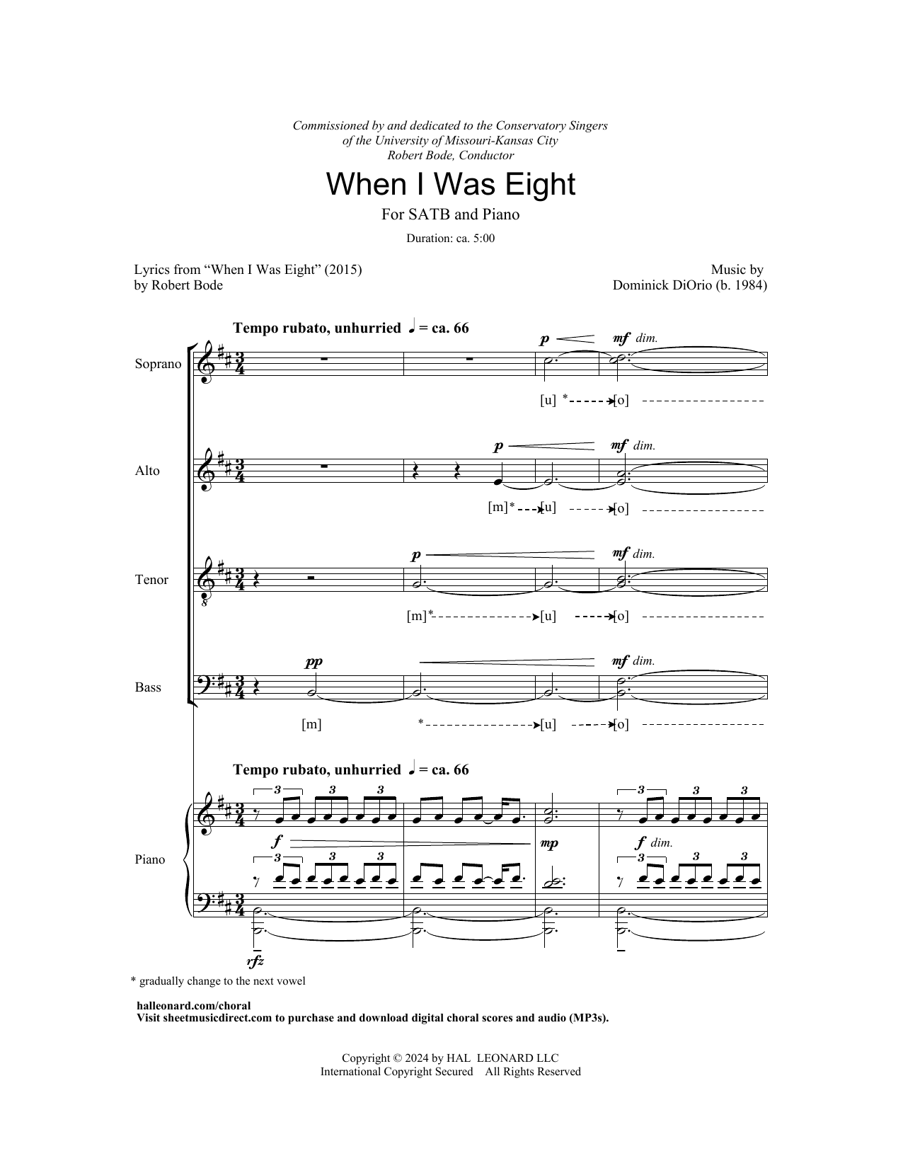 Dominick DiOrio When I Was Eight sheet music notes and chords arranged for SATB Choir