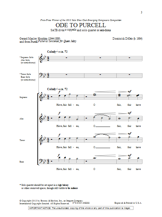 Dominick DiOrio Ode To Purcell sheet music notes and chords arranged for SATB Choir