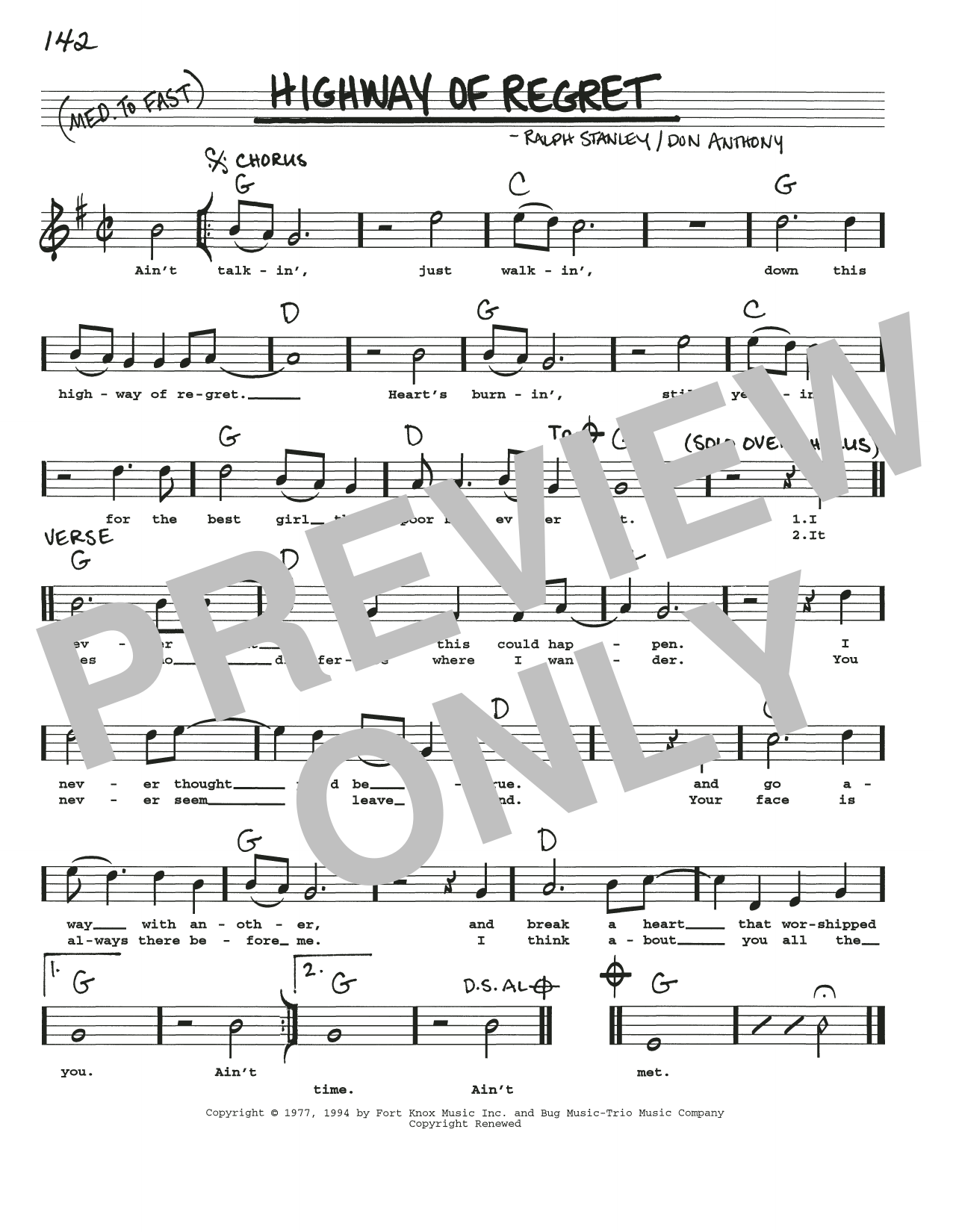 Don Anthony Highway Of Regret sheet music notes and chords arranged for Real Book – Melody, Lyrics & Chords