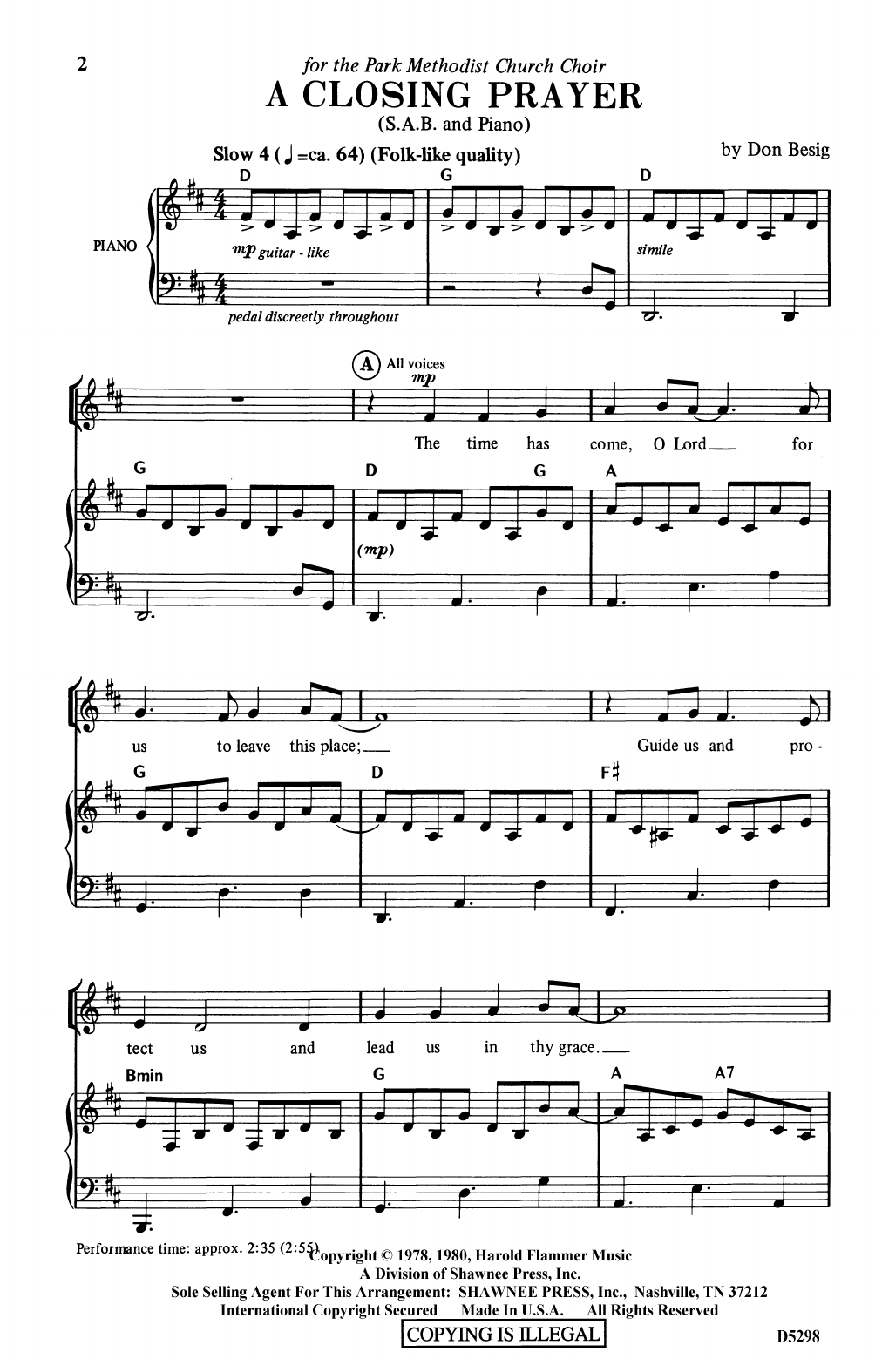 Don Besig A Closing Prayer sheet music notes and chords arranged for SAB Choir