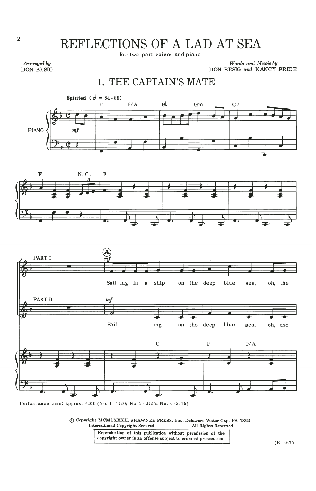Don Besig and Nancy Price Reflections Of A Lad At Sea sheet music notes and chords arranged for 2-Part Choir