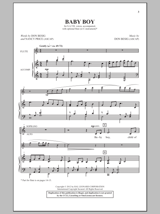 Don Besig Baby Boy sheet music notes and chords arranged for SATB Choir