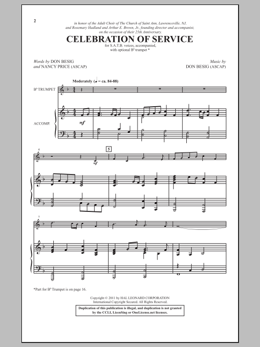 Don Besig Celebration Of Service sheet music notes and chords arranged for SATB Choir