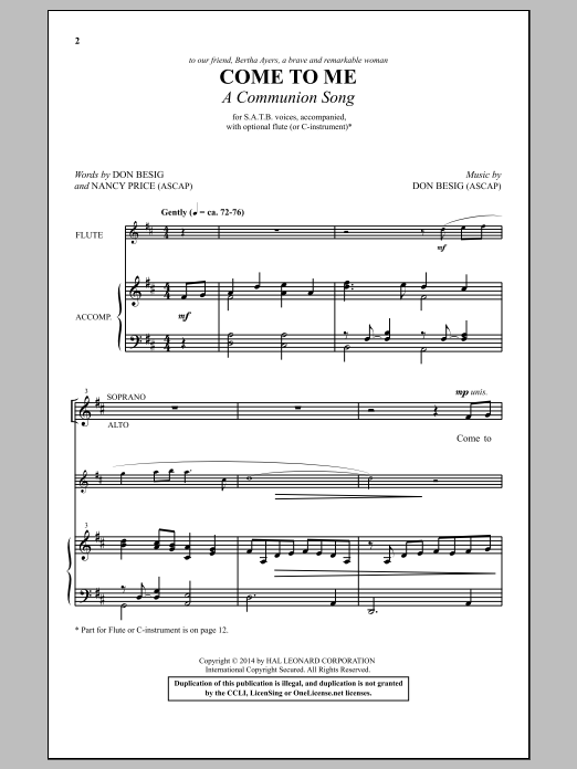 Don Besig Come To Me (A Communion Song) sheet music notes and chords arranged for SATB Choir