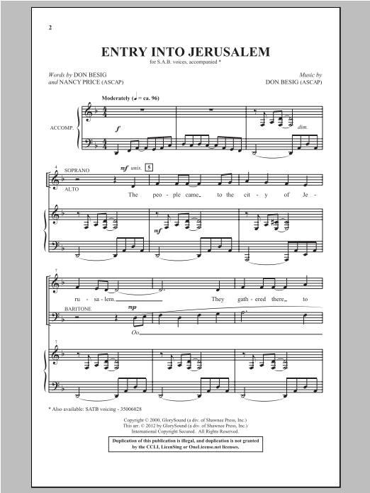 Don Besig Entry Into Jerusalem sheet music notes and chords arranged for SAB Choir