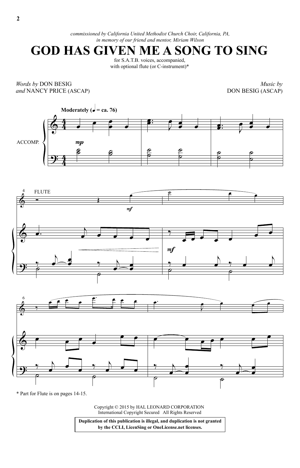 Don Besig God Has Given Me A Song To Sing sheet music notes and chords arranged for SATB Choir
